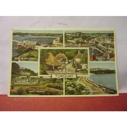 multiview, TORQUAY, DEVON used vintage postcard by Valentine 1957 pm