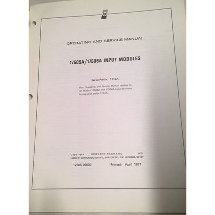 Hewlstt Packard HP 17505A /17506A Operating & Service Manual
