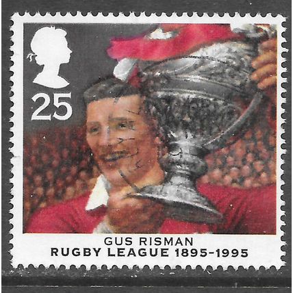 GB GUS RISMAN 25p USED RUGBY LEAGUE 100th CHALLENGE CUP WINNERS HOLDER SALFORD