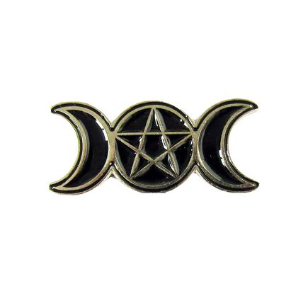 Pin Badge Pentagram Black Silver Enamelled 2.5 cm x 1 cm Wiccan Moon Phase BA49