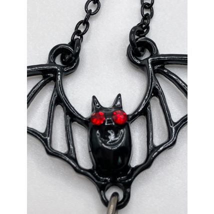 Halloween Earrings Gothic Black Bat Chain Earrings with Red Rhinestone Eyes #679