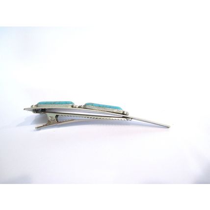 Triangle with rectangle turquoise blue stone tribal design metal alligator hair