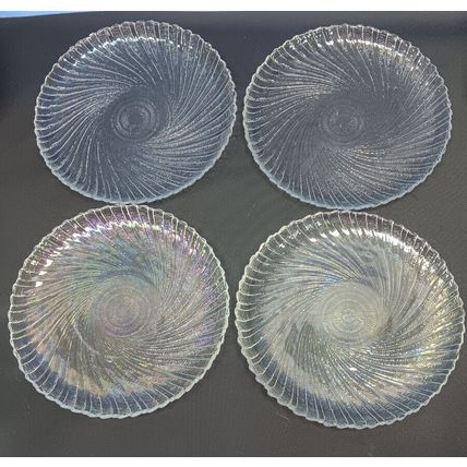 4 Vintage Arcoroc France Seabreeze Clear Glass Swirl Vortex Salad Bread Plate