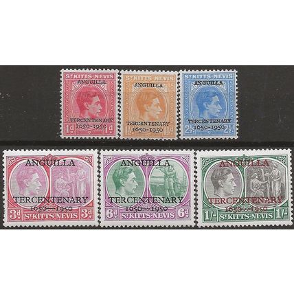 St Kitts & Nevis 1950 Tercentenary Set SG86-91 Mounted Mint .