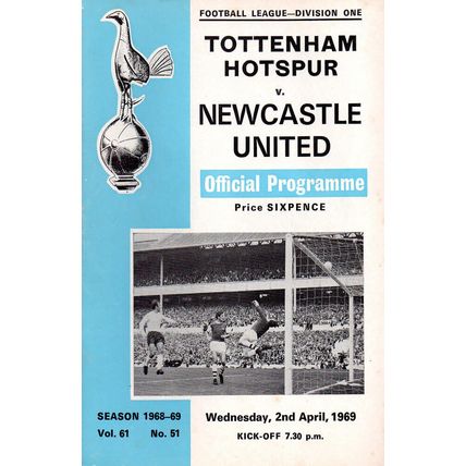 1968/69 Tottenham Hotspur / Spurs vs Newcastle Utd **FREE P&P**