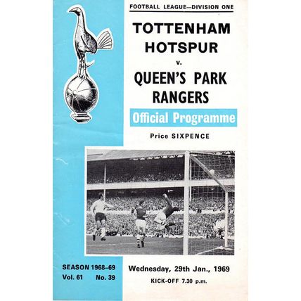 1968/69 Tottenham Hotspur / Spurs vs QPR **FREE P&P**