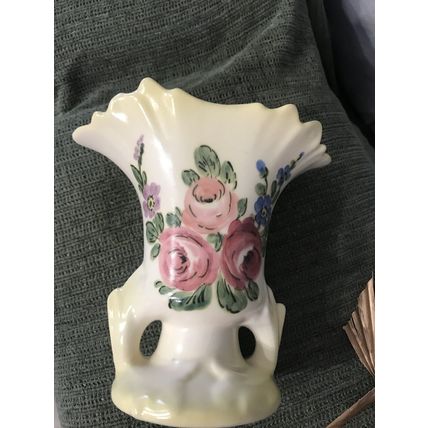 Vintage Camark Art Pottery Vase Planter Handles Leaf Shaped Yellow