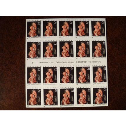 USA 2001 Christmas 34c mint 20 stamps booklet SG4005 art Madonna Child Costa
