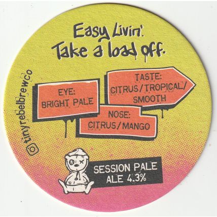 BEER MAT - TINY REBEL BREWERY - EASY LIVIN PALE - (Cat No 019) - (2021)