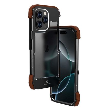 R-JUST Ironwood Generation Metal Hybrid Wood Phone Case, For iPhone 16 Pro Max,