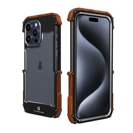 R-JUST Ironwood Generation Metal Hybrid Wood Phone Case, For iPhone 16 Pro Max,