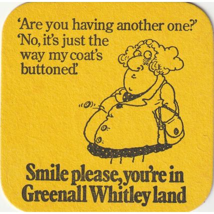 BEER MAT - GREENALL WHITLEY BREWERY - SMILE PLEASE - (Cat No 296) - (1975)