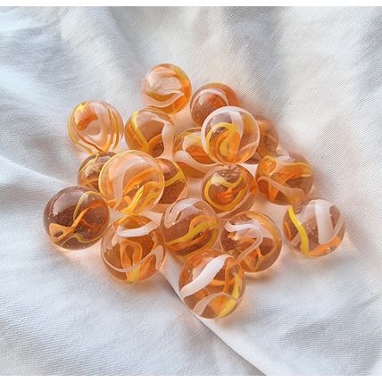 NEW DESIGN 2025 - FIREFLY 12 Beautiful Glass Marbles, Orange Yellow Swirl, 22mm