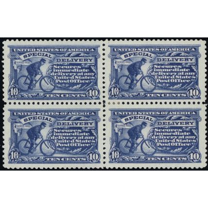 E11, Mint XF 10¢ "PINK BACK" Special Delivery Block of Four - Stuart Katz