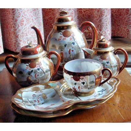 Antique Victorian JAPANESE TEA SET 1800s early 1900s Japan Oriental vintage