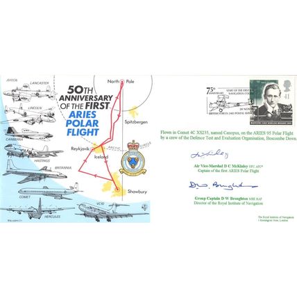 Captain Of 50th Anniversary First Aries Polar Flight MULTI Hand Signed FDC