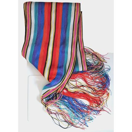 Topshop Vintage Rainbow Red Blue White Light Knitted Tassles 2m Long Scarf