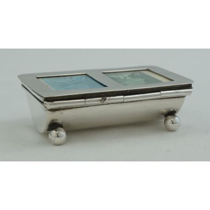 Modern Sterling Silver Double Stamp Box, Sheffield 2000, 55mm, total 31g.