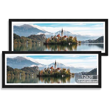 12X36 Picture Frame 2 Packs, Real Glass and Rustic Black Wood Frame, Display Col