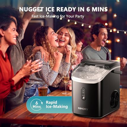 EUHOMY Nugget Ice Maker Countertop with Handle, Ready in 6 Mins, 34Lbs per Day,
