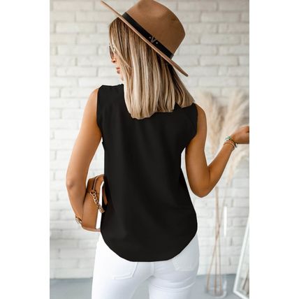 Black V Neck Knotted Shoulder Vest