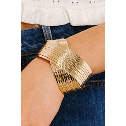 Gold Textured Crossover Metal Cuff Bracelet