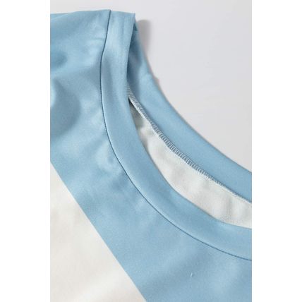 Light Blue Colorblock Striped Drop Shoulder Long Sleeve Top