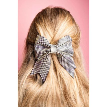Silvery Rhinestone Large Bow Knot Hair Clip