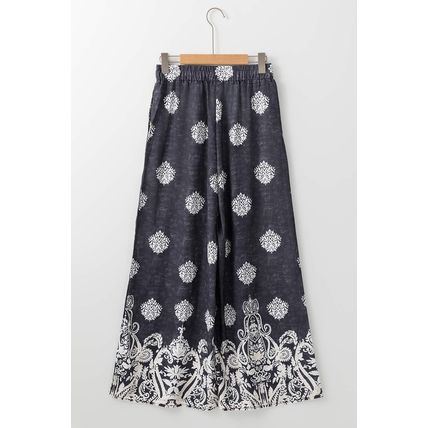 Black Bohemian Printed Drawstring Waist Wide Leg Pants