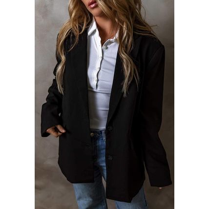 Black Lapel Flap Pocket Buttoned Blazer