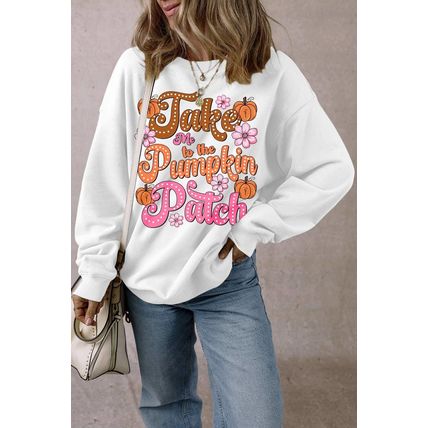 White Take Me to the Pumpkin Patch Floral Halloween Sweatshirt
