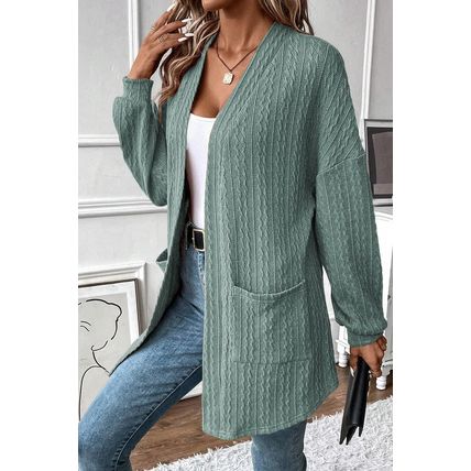 Canton Textured Knit Side Pockets Open Front Cardigan
