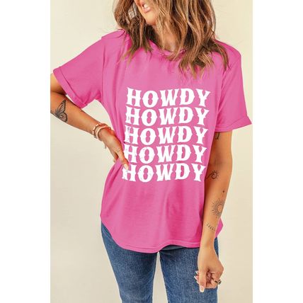 Sachet Pink HOWDY Graphic Western Crew Neck Tee