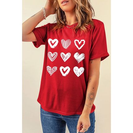 Red Diverse Heart Printed Crewneck Valentines Tee