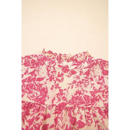 Rose Allover Printed Half Button Neck Ruffle Sleeve Blouse