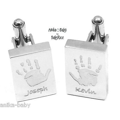 New Stainless Steel Cufflinks Personalised YOUR Baby Child Handprints Footprints