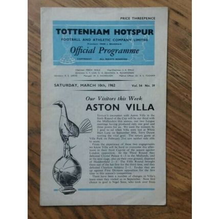 1962 FA Cup Quarter Final Programme & Ticket – Tottenham vs Aston Villa
