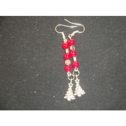 Long deep red Tibetan Asian style swing earrings