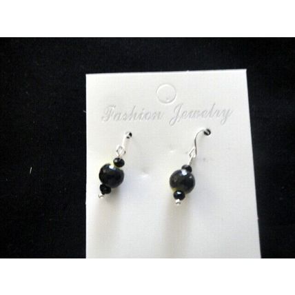 One off yellow & black crystal glass earrings petite adult or child 925 hook