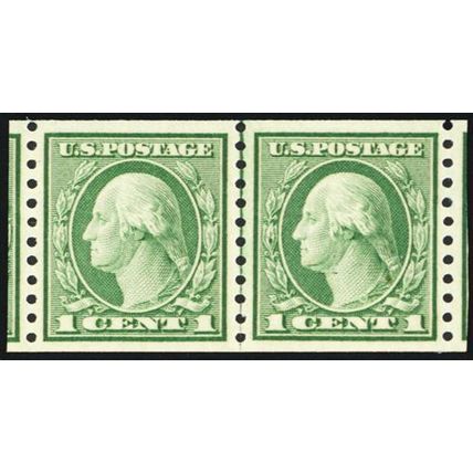 490, MNH 1¢ XF/Superb Coil Line Pair - PSE Graded 95 Certificate * Stuart Katz