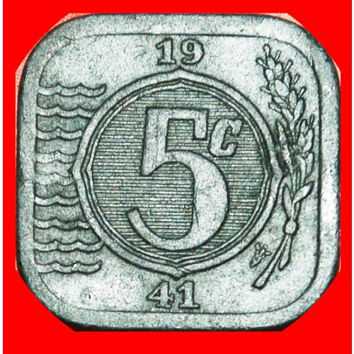 GERMAN OCCUPATION:NETHERLANDS★ 5 CENTS 1941! LOW START★ Wilhelmina 1890-1948