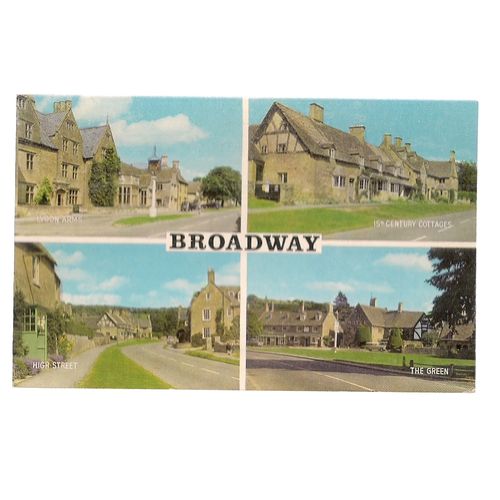 multiview, BROADWAY WORCESTERSHIRE used vintage postcard 1974 postmark =
