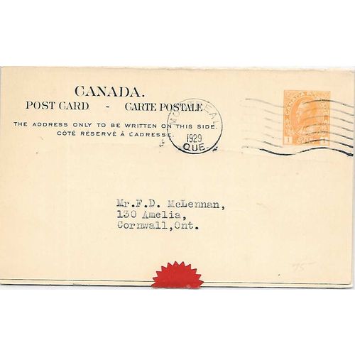 Canada #P30d Postal Card REPLY ATTACHED ADMIRAL 1929, 69mm