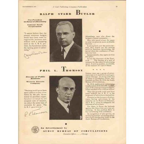 AUDIT BUREAU CIRCULATIONS 1930 Ralph Butler Phil Thomson vintage ad