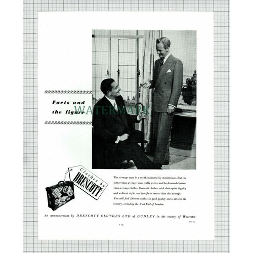 X1802) DRESCOTT Clothes Dudley Advert - c.1951 Cutting