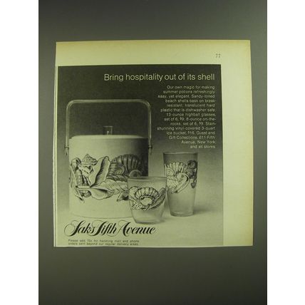 1974 Saks Fifth Avenue Ice bucket and Glasses Advertisement