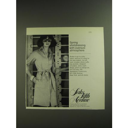 1974 Saks Fifth Avenue Sportdress Ad - Spring shirtdressing with atmosphere