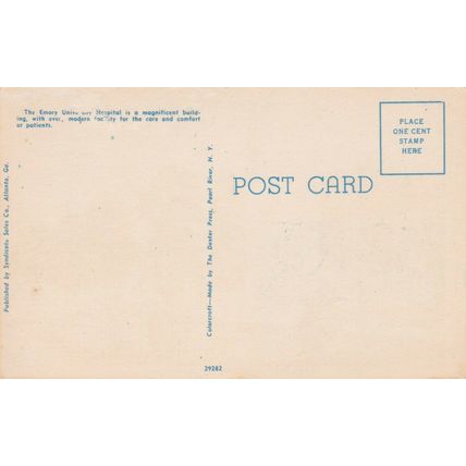 Emory University Hospital Atlanta United States Linen 29282 Postcard Unused