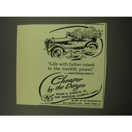 1949 Thomas Y. Crowell Cheaper by the Dozen Book Ad - Raised to Twelfth Power
