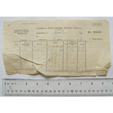 1908 London & North Eastern Railway unstamped waybill Aberdeen to Brechin